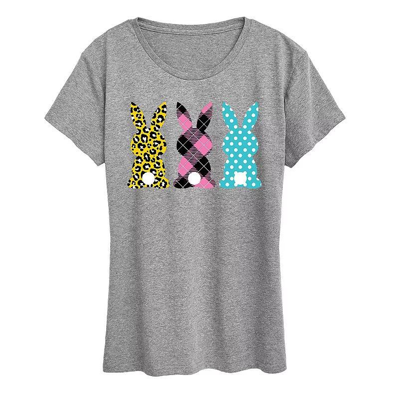 Women's Patterned Bunnies Graphic Tee, Size: Small, Grey Gray Product Image