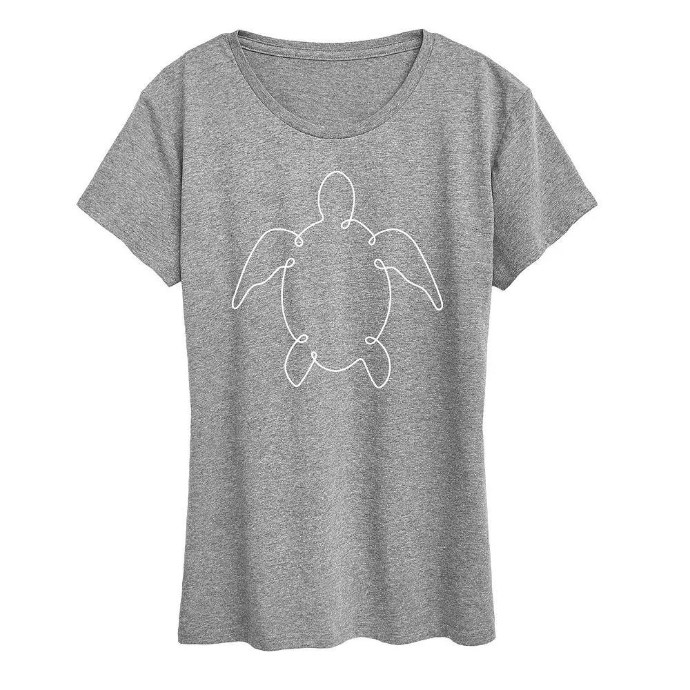Womens Line Drawing Sea Turtle Graphic Tee Grey Gray Product Image