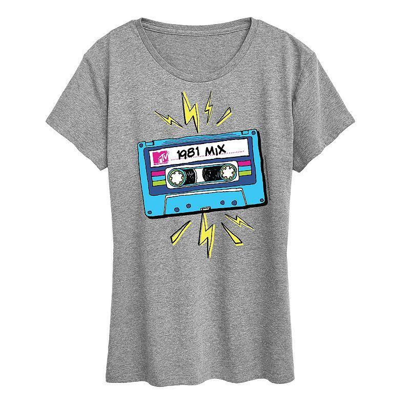 Plus MTV Cassette Graphic Tee, Womens Grey Gray Product Image