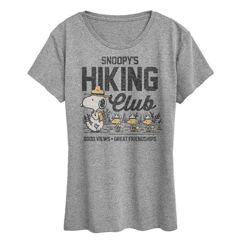 Womens Peanuts Snoopys Hiking Club Graphic Tee Grey Gray Product Image