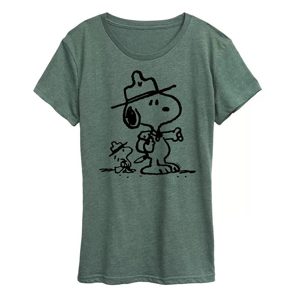 Women's Peanuts Snoopy & Woodstock Scout Pals Graphic Tee, Size: Small, Grey Green Product Image