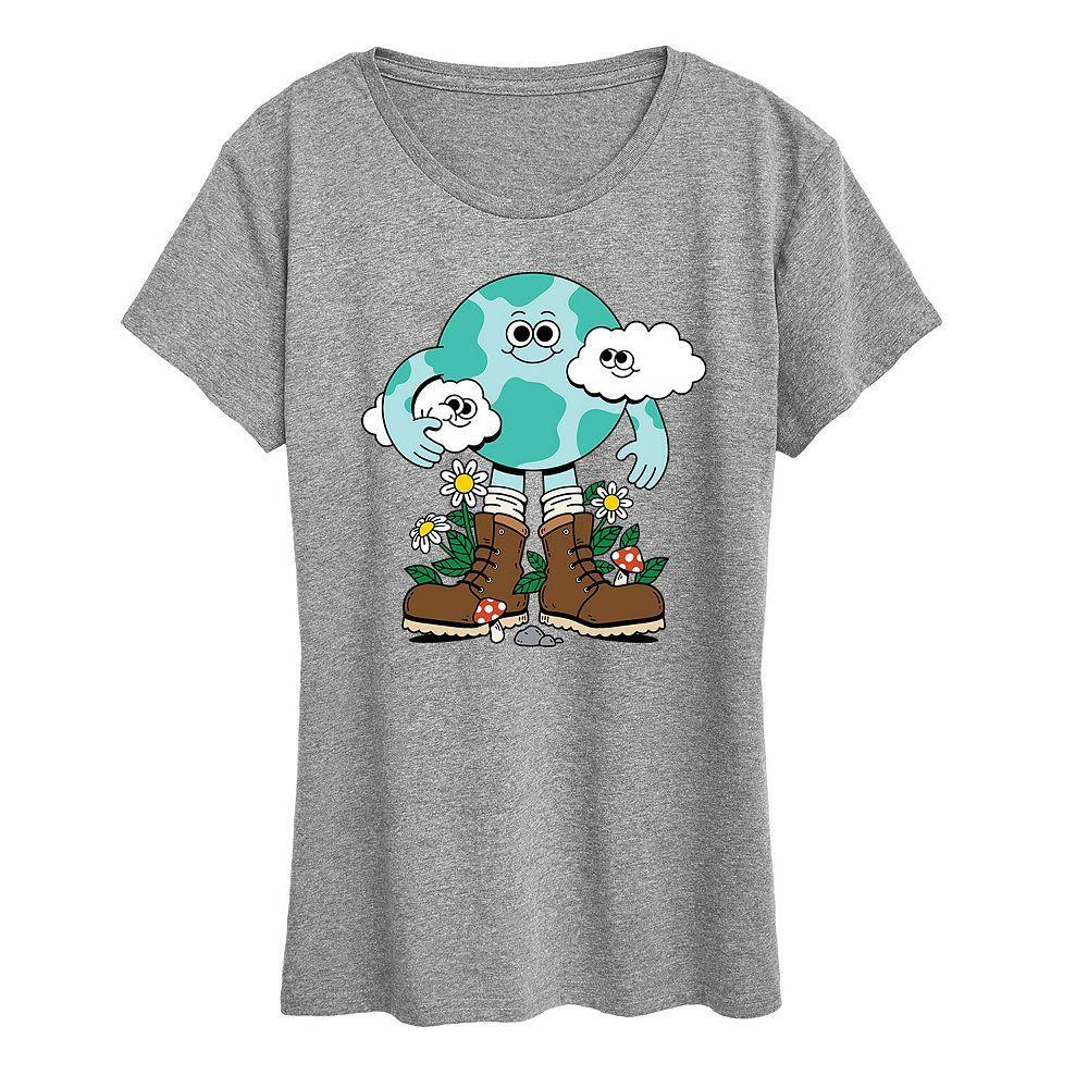 Womens Planet Earth Character Graphic Tees, Girls Grey Grey Product Image