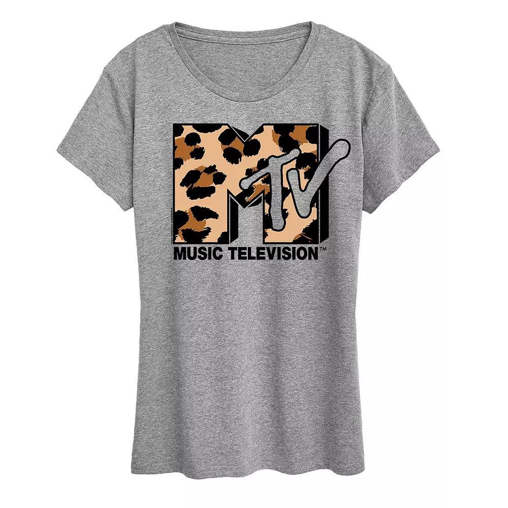 Womens MTV Leopard Art Graphic Tee Grey Gray Product Image