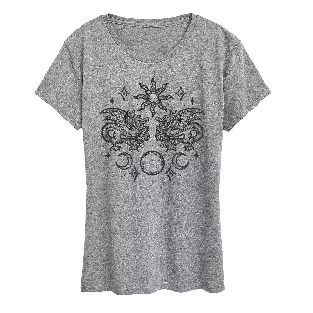 Womens Celestial Dragon Graphic Tee Grey Gray Product Image
