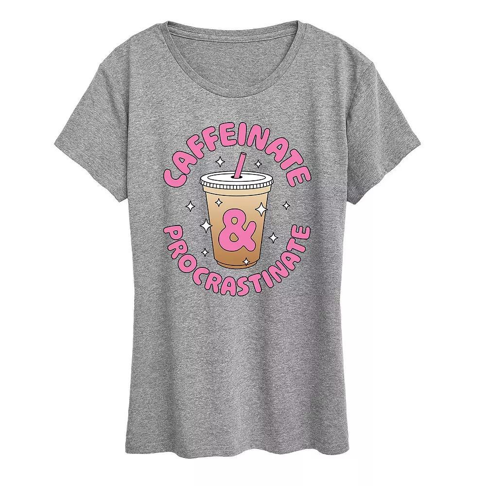 Womens Caffeinate And Procrastinate Graphic Tee, Girls Grey Gray Product Image