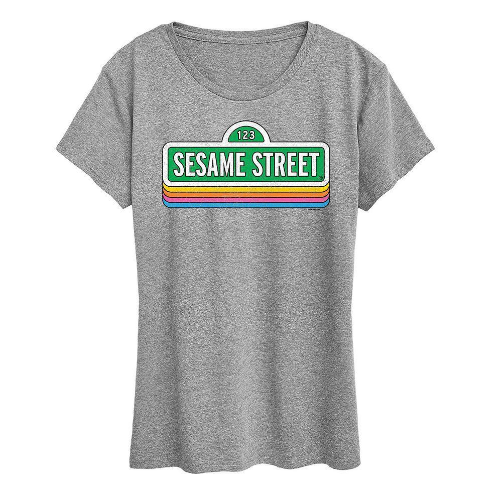 Womens Sesame Street Logo Repeated Graphic Tee Grey Gray Product Image