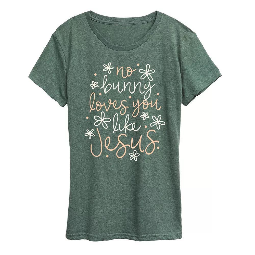 Womens No Bunny Loves You Like Jesus Graphic Tee, Girls Grey Blue Product Image