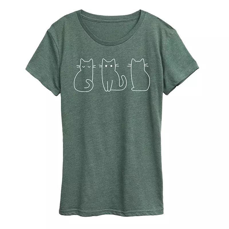 Womens Cat Outlines Graphic Tee Grey Green Product Image