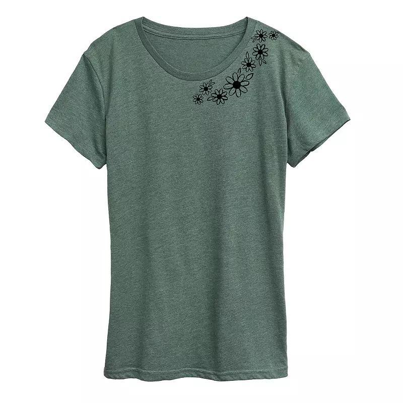 Womens Sketched Florals Graphic Tee Grey Gray Product Image