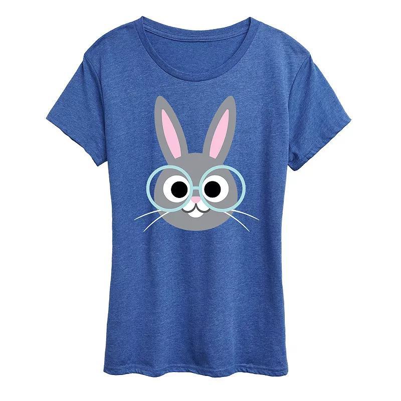 Womens Bunny Face Glasses Graphic Tee Blue Product Image