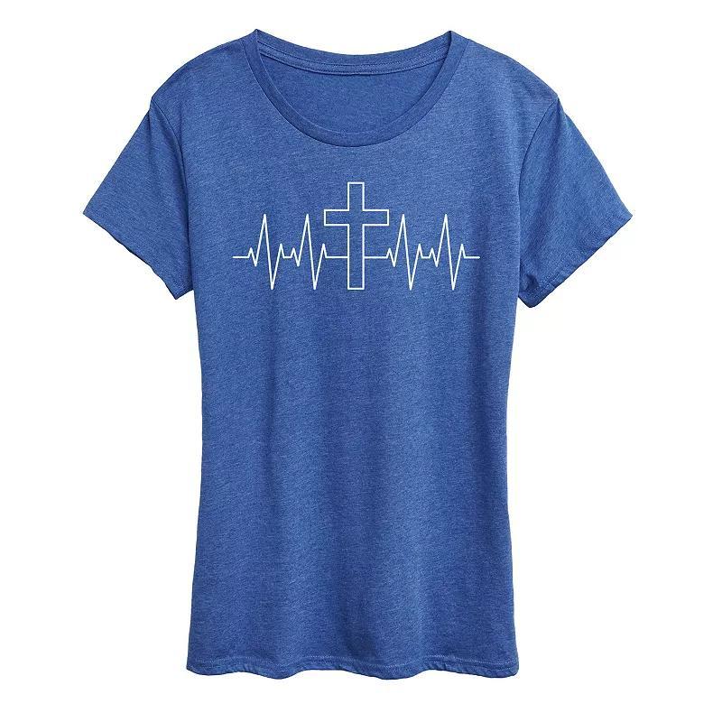 Womens Cross EKG Graphic Tee Grey Blue Product Image