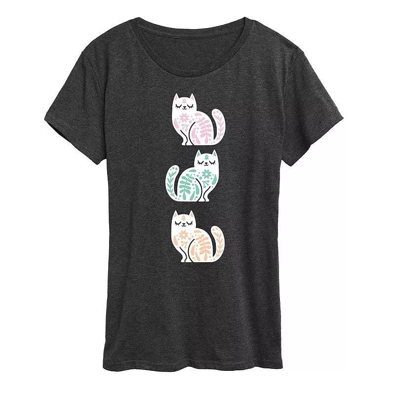 Womens Scandinavian Cats Graphic Tee Heather Grey Product Image