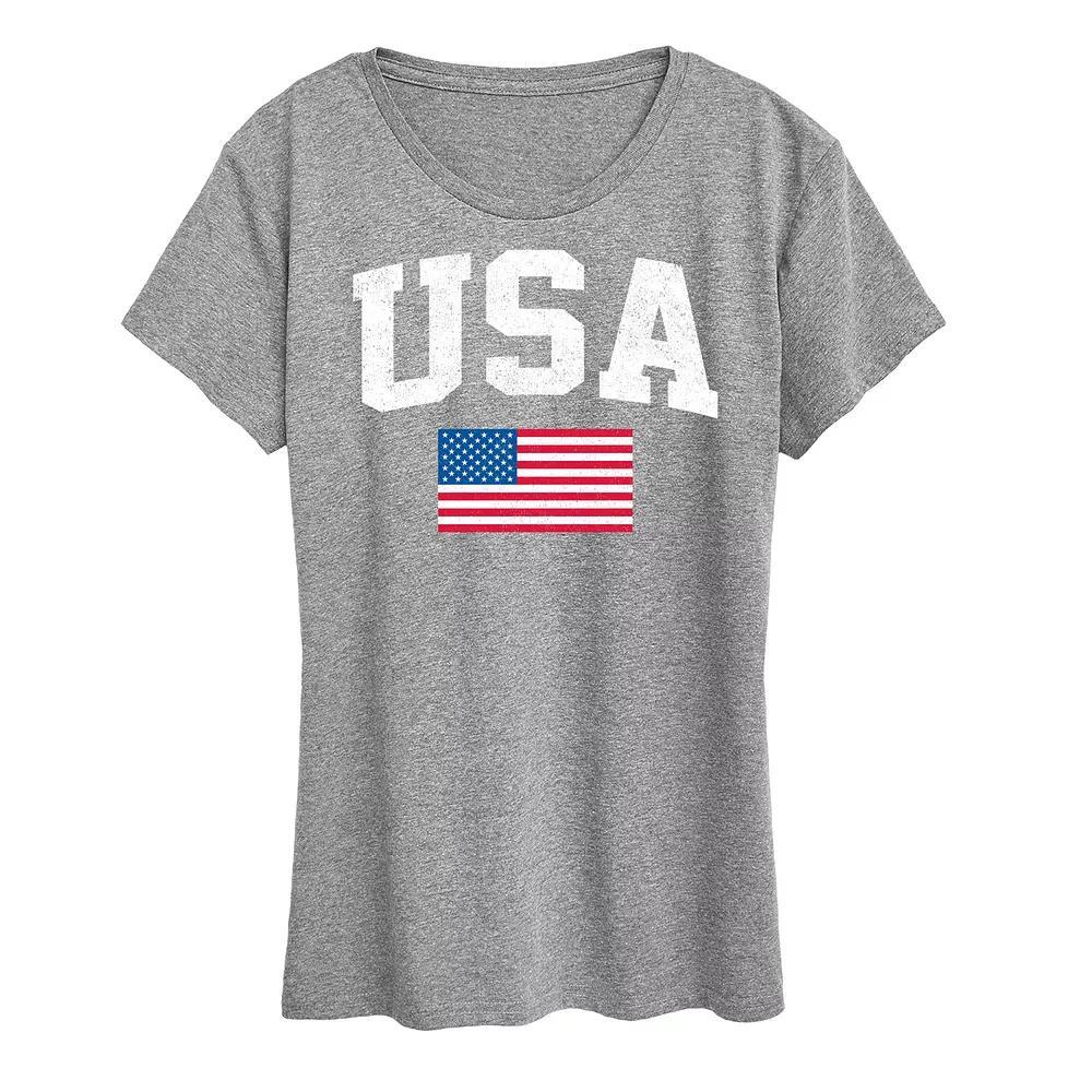 Women's USA Flag Graphic Tee, Size: XL, Grey Gray Product Image
