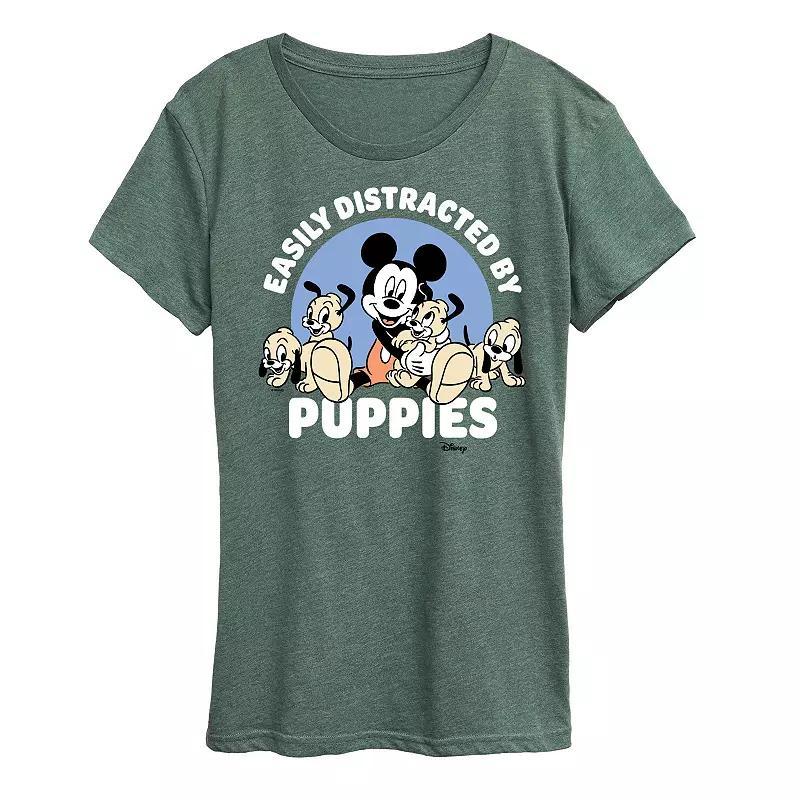 Disney's Mickey Mouse Women's Distracted By Puppies Graphic Tee, Girl's, Size: Medium, Grey Green Product Image
