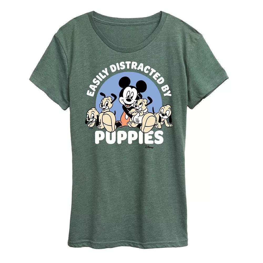 Disney's Mickey Mouse Women's Distracted By Puppies Graphic Tee, Girl's, Size: Medium, Grey Green Product Image