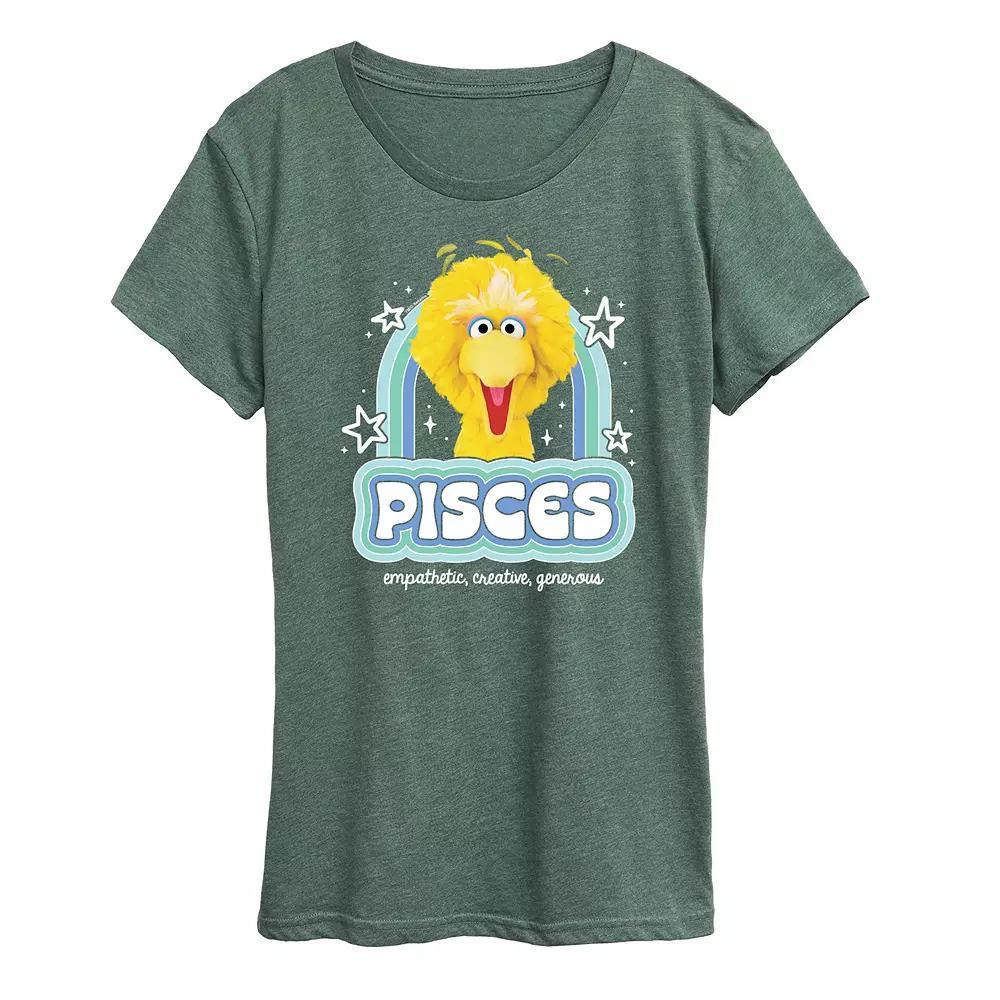 Womens Sesame Street Pisces Big Bird Graphic Tee Grey Green Product Image