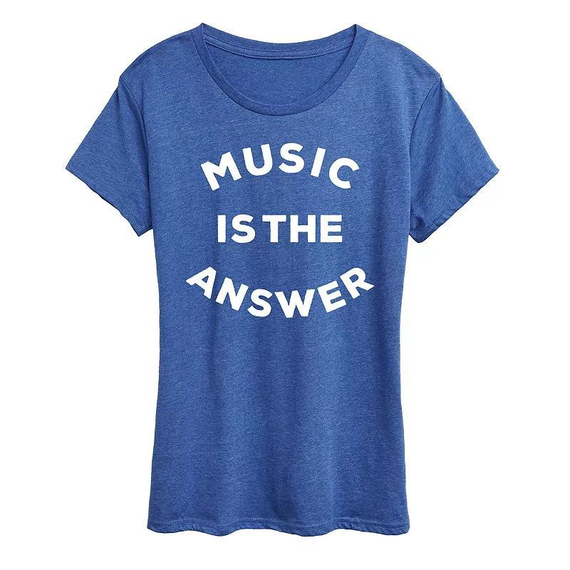 Womens Music is the Answer Graphic Tee Grey Royal Blue Product Image