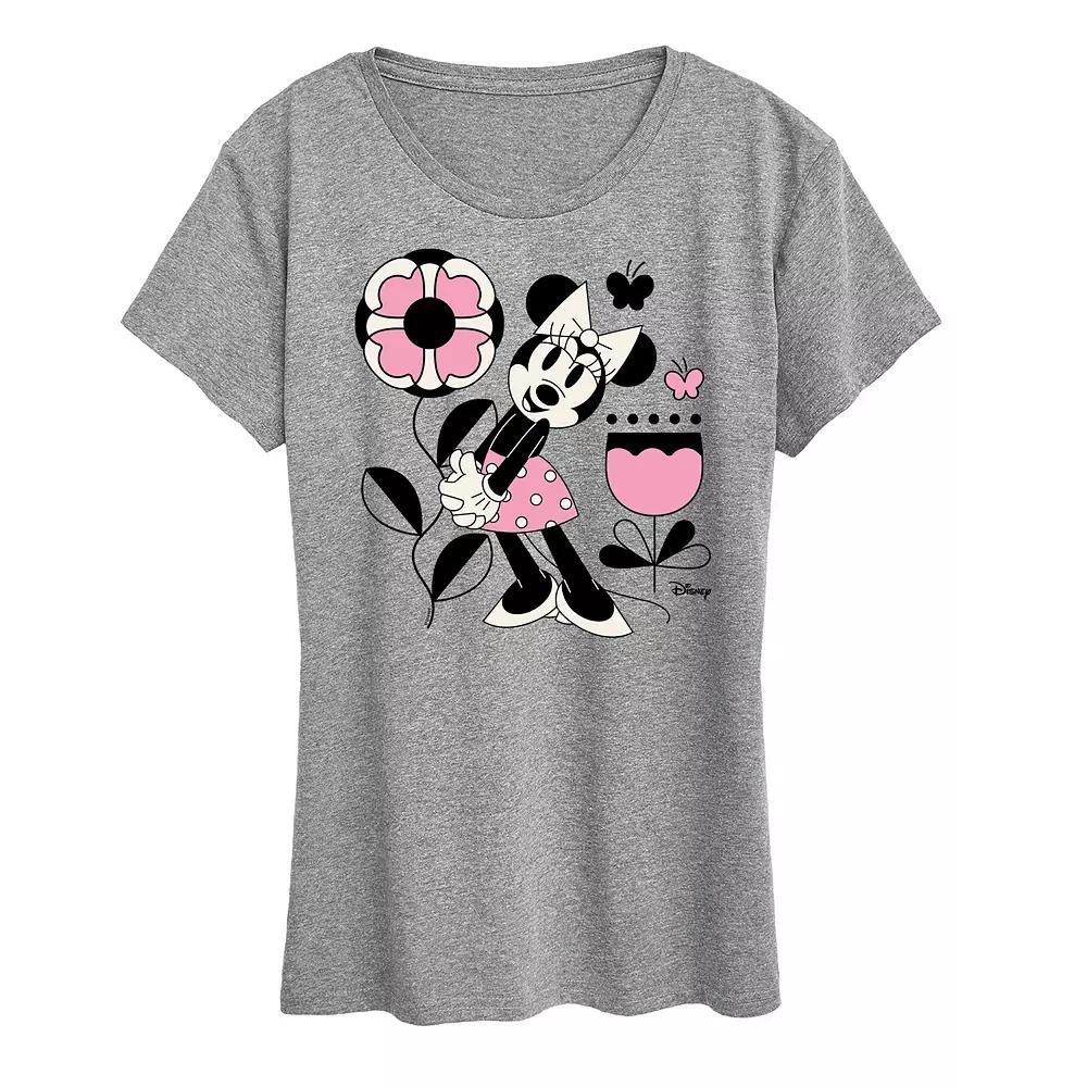 Disneys Minnie Mouse Flower Butterfly Graphic Tee, Womens Grey Royal Blue Product Image