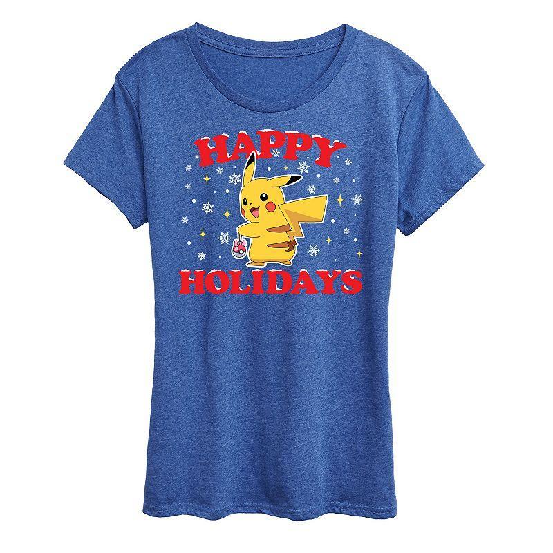 Womens Pokemon Happy Holidays Tee, Girls Blue Product Image