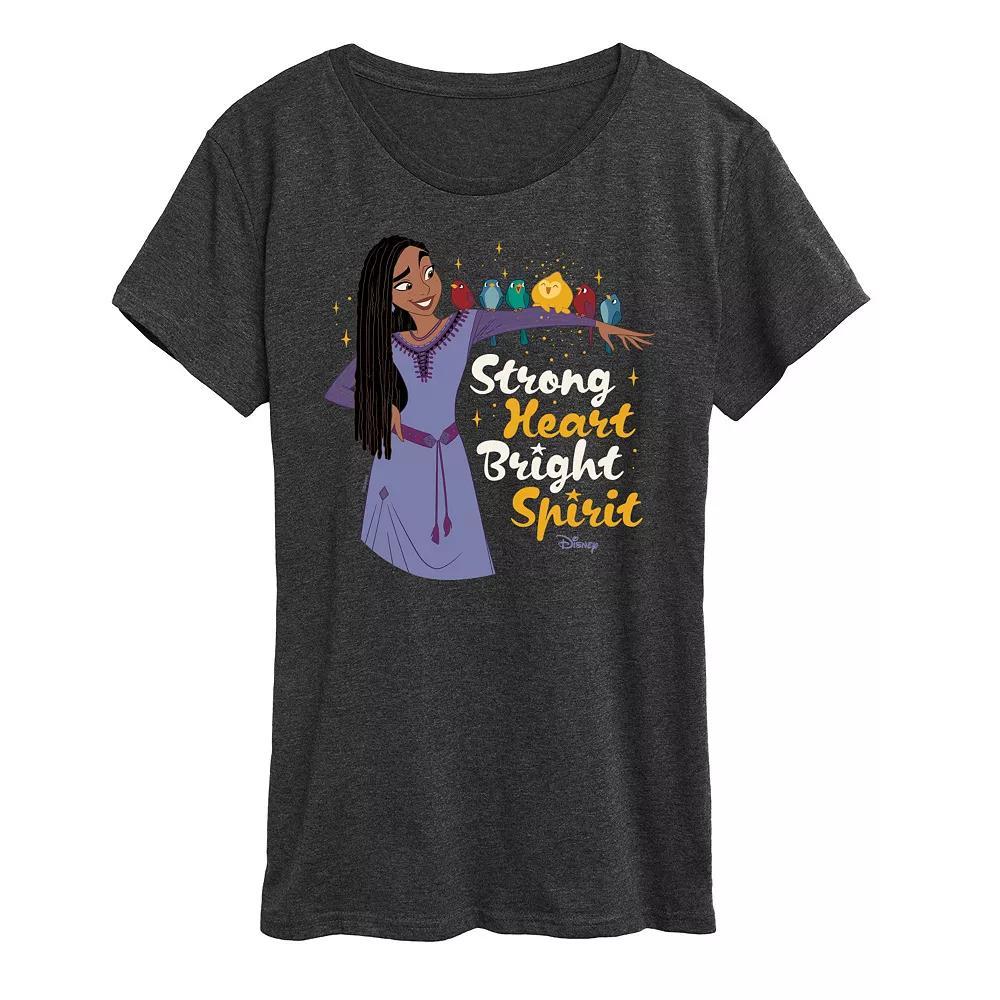Disneys Wish Asha and Star Womens Strong Heart Graphic Tee, Girls Heather Grey Product Image