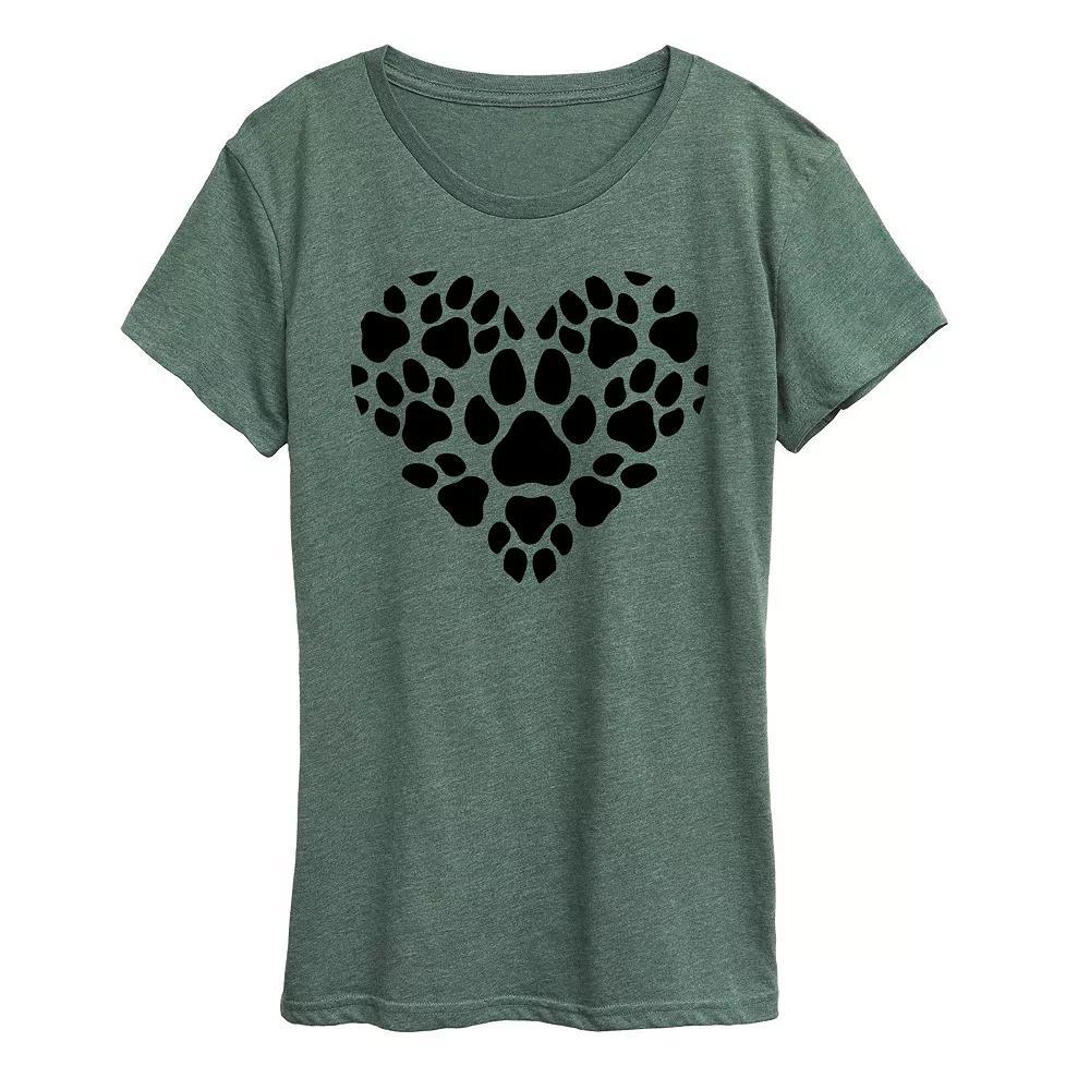 Womens Pawprint Heart Graphic Tee, Girls Product Image