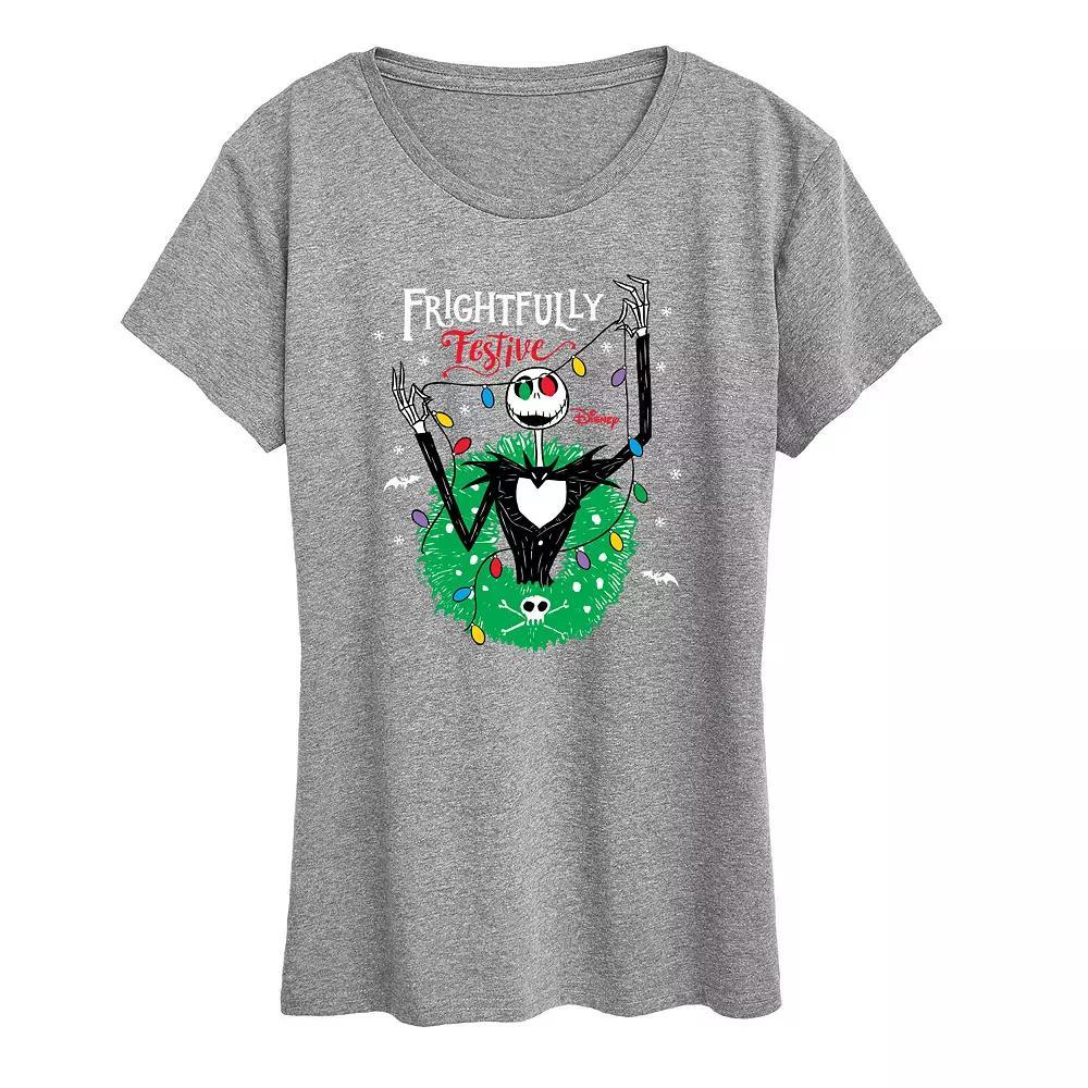 Disneys Nightmare Before Christmas Womens Festive Graphic Tee, Girls Grey Gray Product Image