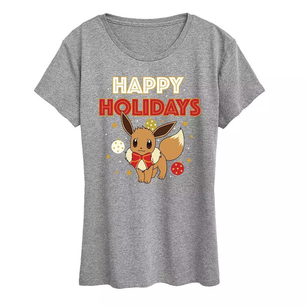 Womens Pokemon Happy Holidays Evee Tee, Girls Product Image