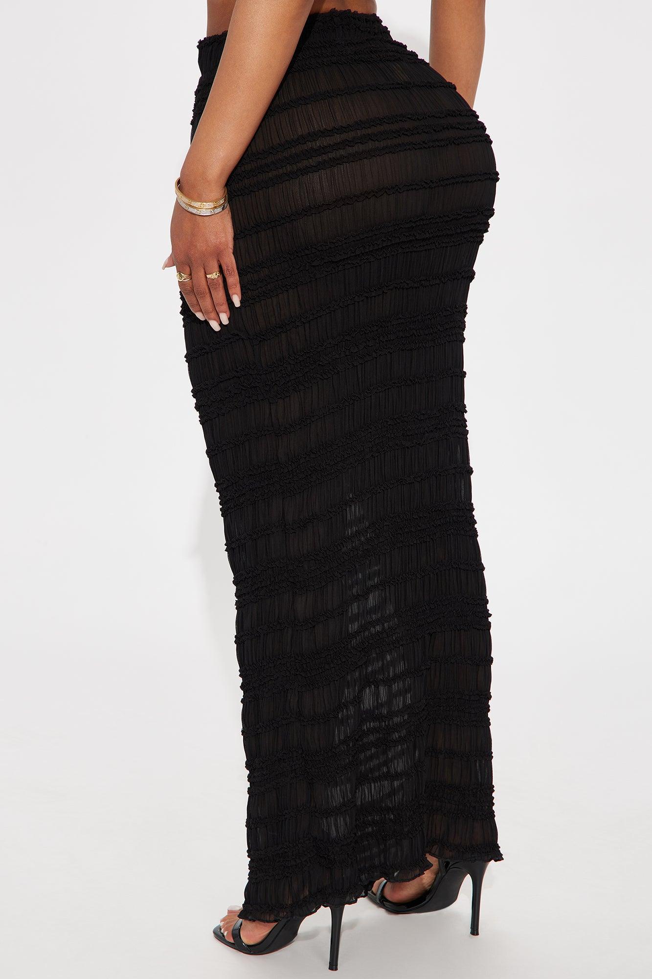 Elise Tiered Ruffle Maxi Skirt - Black Product Image
