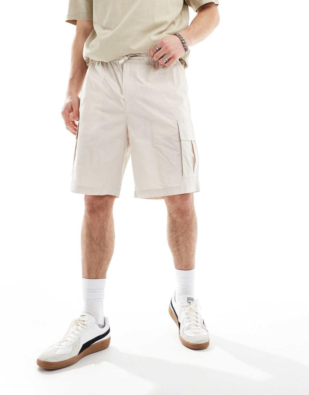 Jack & Jones loose cargo shorts in off-white Product Image