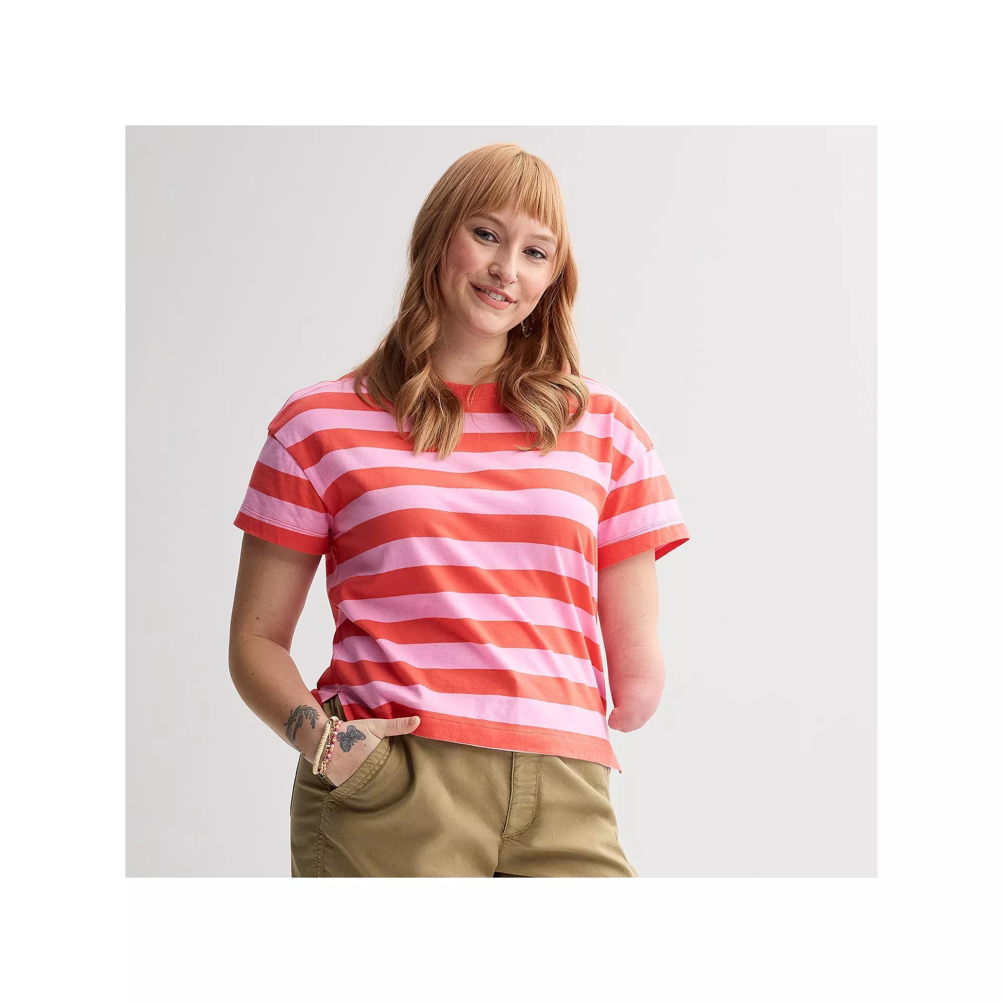 Women's Sonoma Goods For Life® Adaptive Boxy T-Shirt, Size: Medium, Pink Red Stripe Product Image
