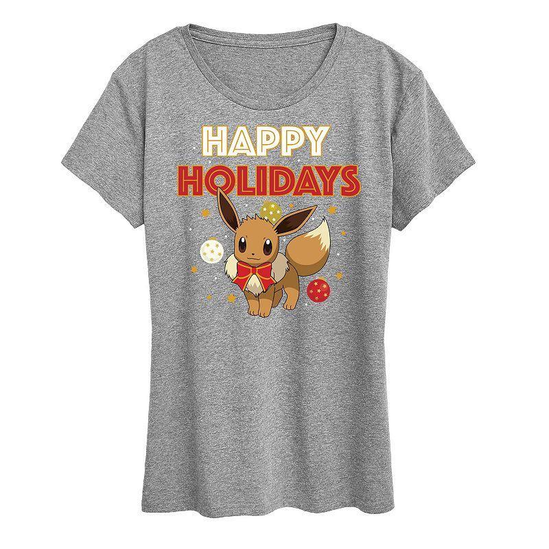 Womens Pokemon Happy Holidays Evee Tee, Girls Product Image