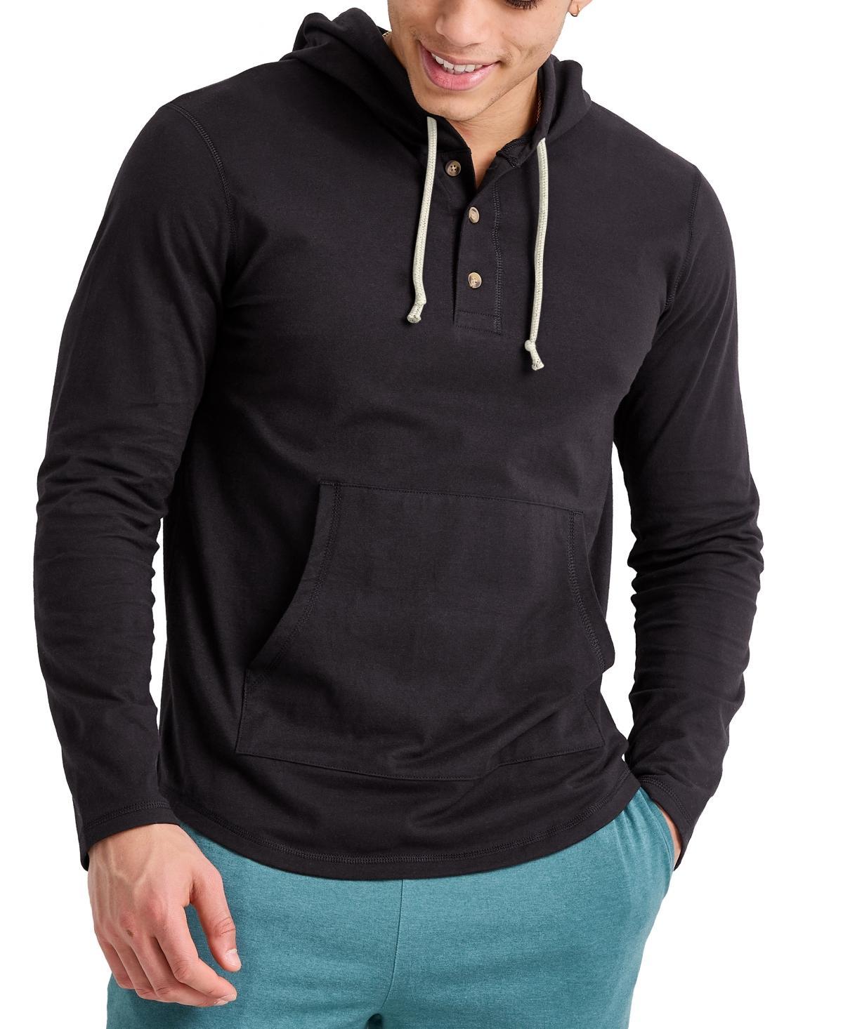 Men's Hanes® Originals Cotton Henley Hoodie, Size: Small, Red River Clay Product Image