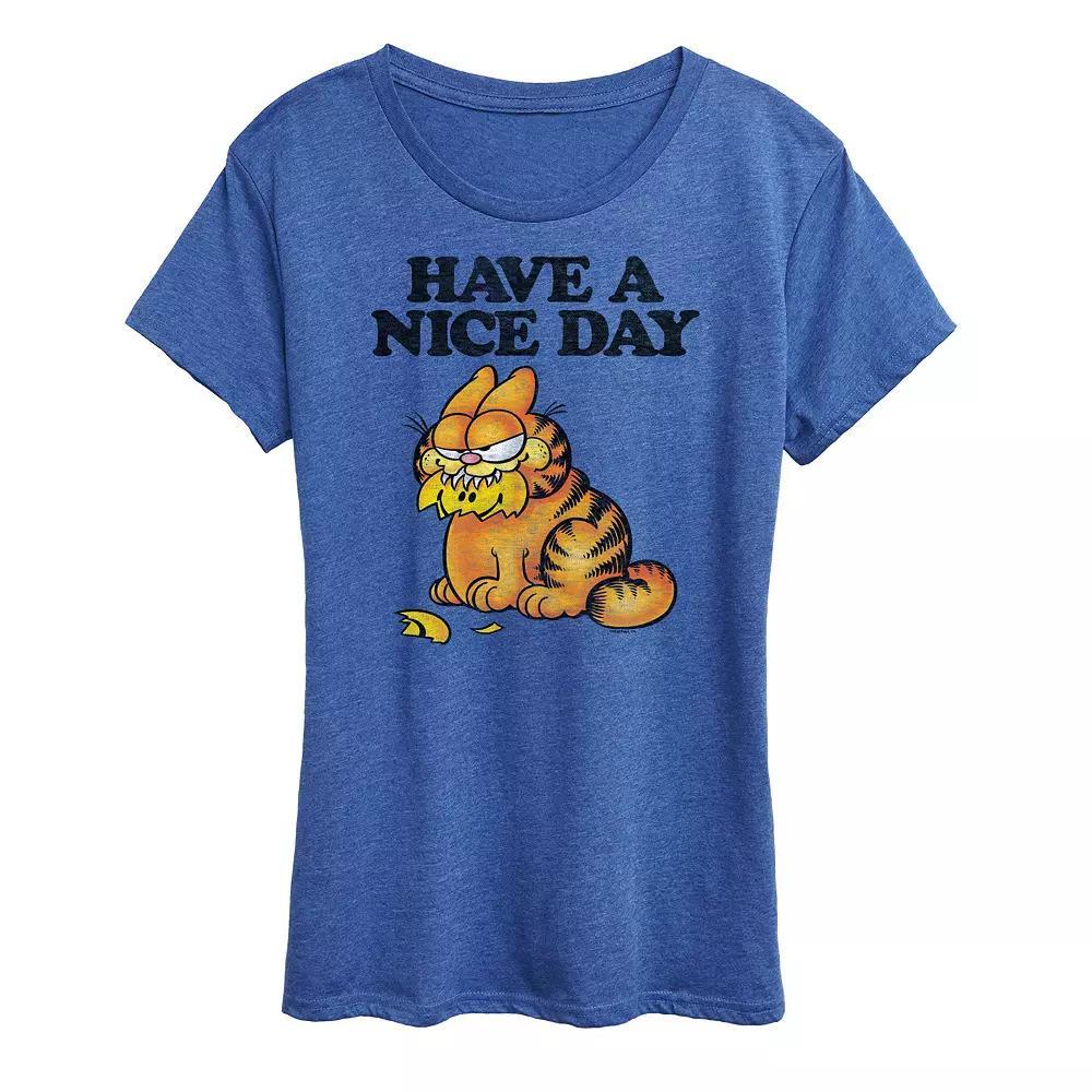 Womens Garfield Have A Nice Day Retro Graphic Tee, Girls Grey Royal Blue Product Image