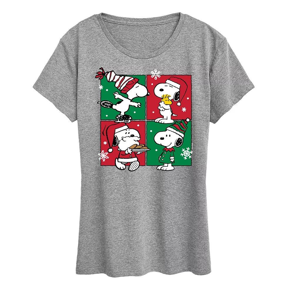 Women's Peanuts Snoopy Christmas Grid Graphic Tee, Size: Small, Grey Gray Product Image