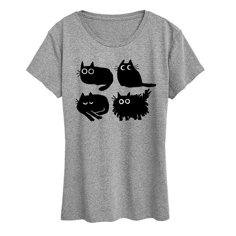 Plus Sketched Black Cats Graphic Tee, Womens Grey Gray Product Image