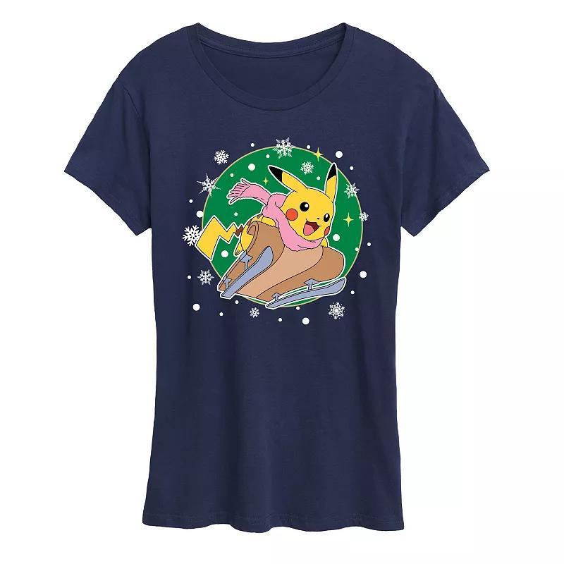Womens Pokemon Pikachu Sled Tee, Girls Grey Blue Product Image