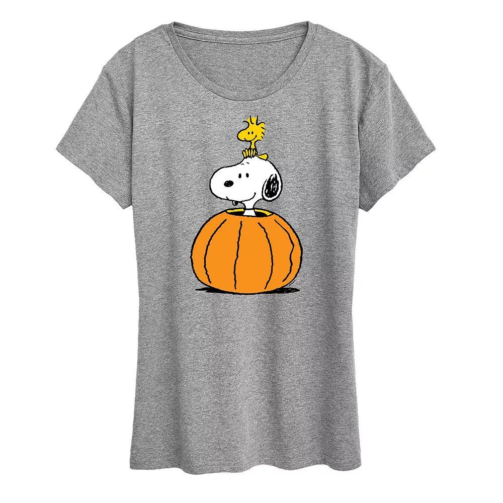 Women's Peanuts Snoopy & Woodstock Pumpkin Graphic Tee, Size: Small, Grey Gray Product Image