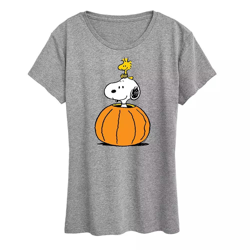 Women's Peanuts Snoopy & Woodstock Pumpkin Graphic Tee, Size: Small, Grey Gray Product Image