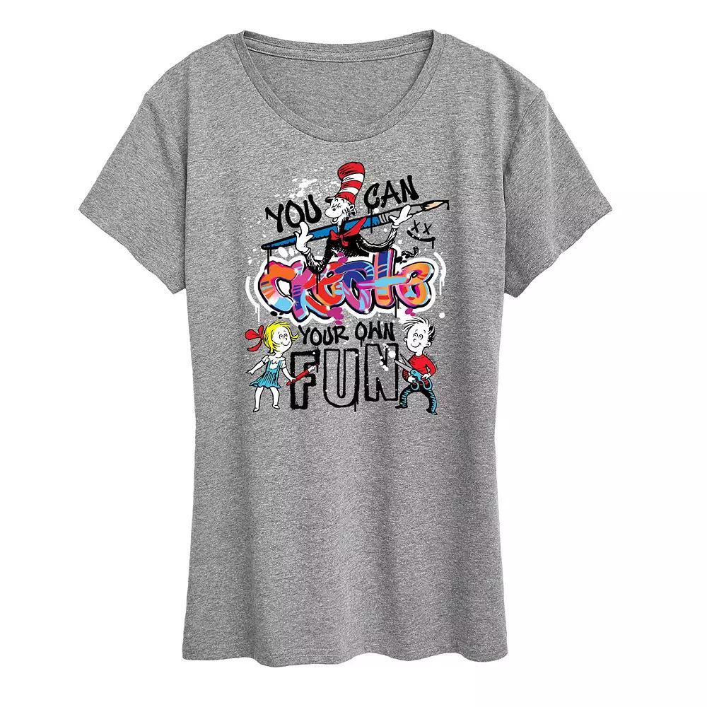 Womens Dr. Seuss Create Your Own Fun Graphic Tee Grey Gray Product Image