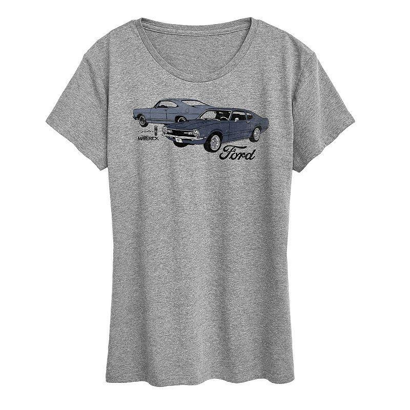 Womens Ford Galaxie And Maverick Graphic Tee Grey Gray Product Image