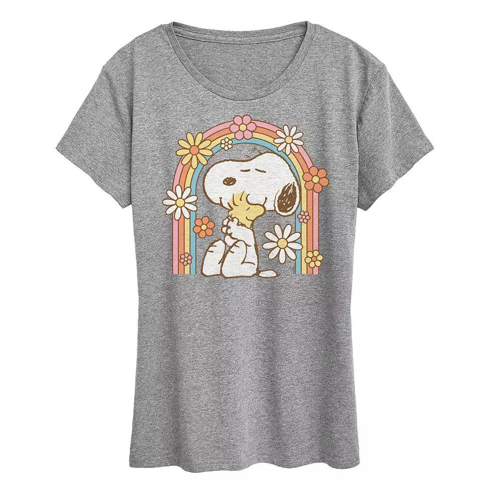 Womens Peanuts Snoopy & Woodstock Rainbow Graphic Tee, Girls Grey Gray Product Image