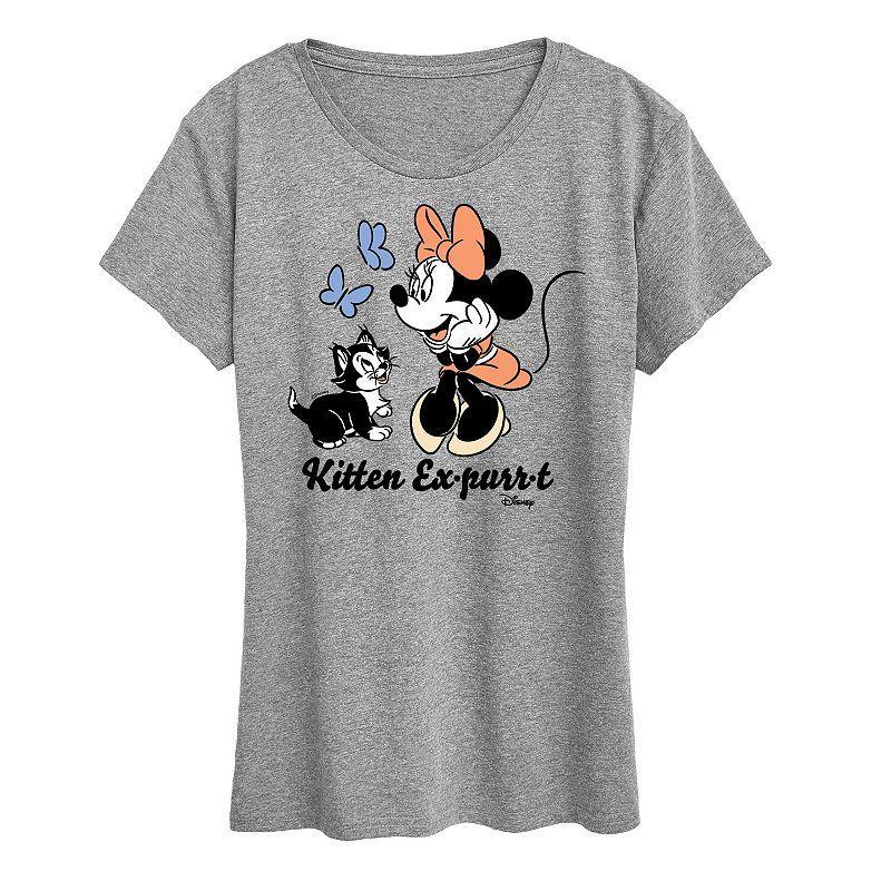 Disneys Minnie Mouse & Figaro Womens Kitten Expurrt Graphic Tee, Girls Grey Gray Product Image