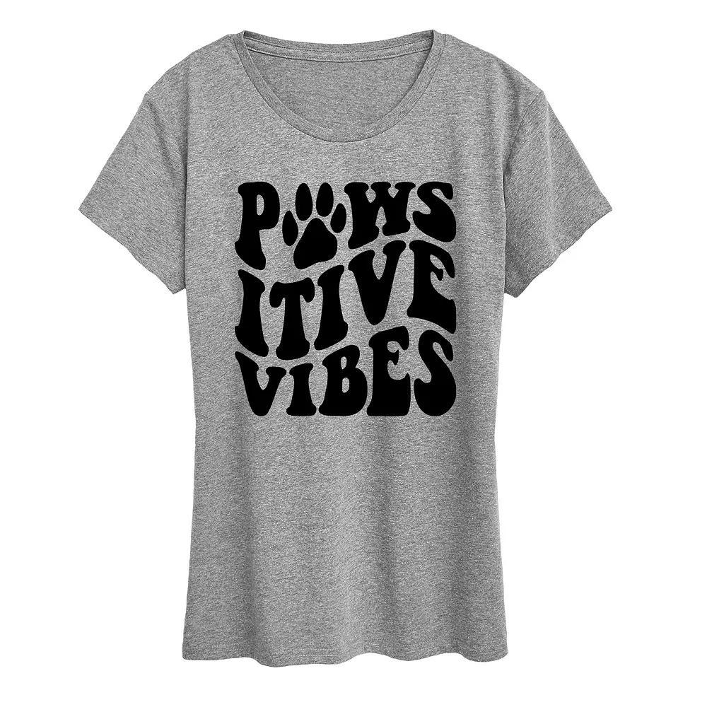 Womens Pawsitive Vibes Paw Print Graphic Tee, Girls Grey Gray Product Image