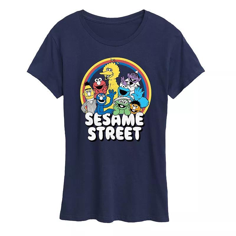 Womens Sesame Street Group Rainbow Graphic Tee, Girls Blue Product Image