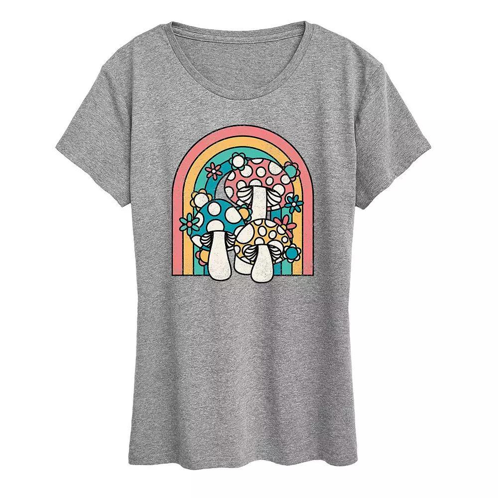 Womens Retro Mushrooms Rainbow Graphic Tee, Girls Grey Gray Product Image