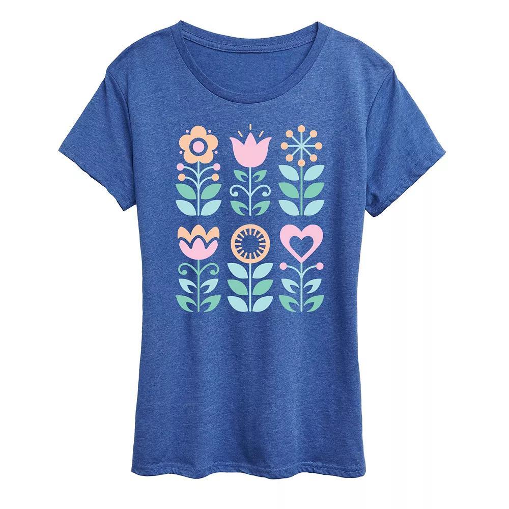 Womens Scandinavian Flowers Oversized Tee Grey Royal Blue Product Image