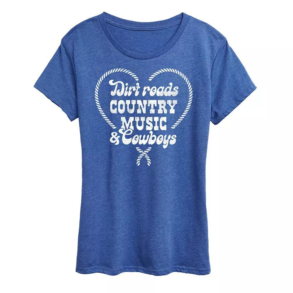 Womens Dirt Roads Country Music Cowboys Graphic Tee Grey Blue Product Image