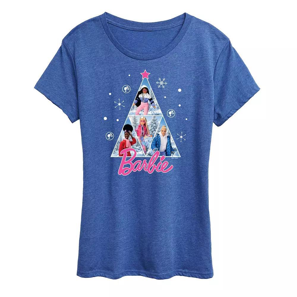 Womens Barbie Winter Holiday Graphic Tee, Girls Grey Blue Product Image