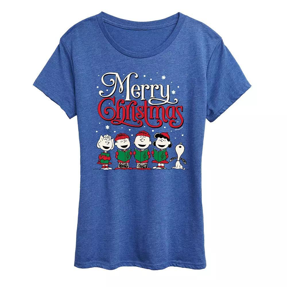 Women's Peanuts Merry Christmas Carols Graphic Tee, Size: Large, Grey Royal Blue Product Image