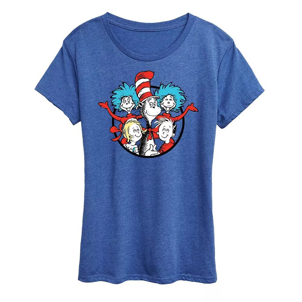Women's Dr. Seuss Cat In The Hat Group Graphic Tee, Size: Large, Grey Royal Blue Product Image